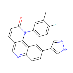 Cc1cc(-n2c(=O)ccc3cnc4ccc(-c5cn[nH]c5)cc4c32)ccc1F ZINC000071715466