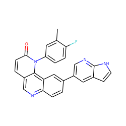 Cc1cc(-n2c(=O)ccc3cnc4ccc(-c5cnc6[nH]ccc6c5)cc4c32)ccc1F ZINC000071318743