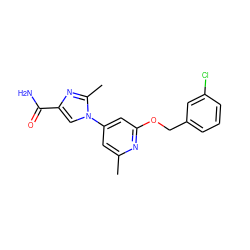 Cc1cc(-n2cc(C(N)=O)nc2C)cc(OCc2cccc(Cl)c2)n1 ZINC000036352024