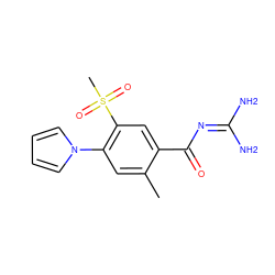 Cc1cc(-n2cccc2)c(S(C)(=O)=O)cc1C(=O)N=C(N)N ZINC000013555902