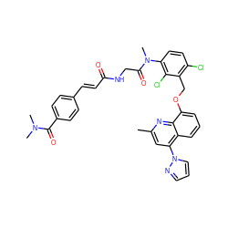 Cc1cc(-n2cccn2)c2cccc(OCc3c(Cl)ccc(N(C)C(=O)CNC(=O)/C=C/c4ccc(C(=O)N(C)C)cc4)c3Cl)c2n1 ZINC000003950574