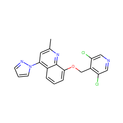 Cc1cc(-n2cccn2)c2cccc(OCc3c(Cl)cncc3Cl)c2n1 ZINC000042990013