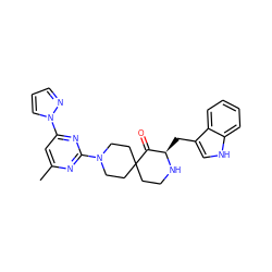 Cc1cc(-n2cccn2)nc(N2CCC3(CCN[C@H](Cc4c[nH]c5ccccc45)C3=O)CC2)n1 ZINC000096173212