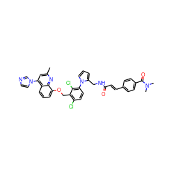 Cc1cc(-n2ccnc2)c2cccc(OCc3c(Cl)ccc(-n4cccc4CNC(=O)/C=C/c4ccc(C(=O)N(C)C)cc4)c3Cl)c2n1 ZINC000003939879