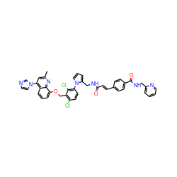 Cc1cc(-n2ccnc2)c2cccc(OCc3c(Cl)ccc(-n4cccc4CNC(=O)/C=C/c4ccc(C(=O)NCc5ccccn5)cc4)c3Cl)c2n1 ZINC000095544047