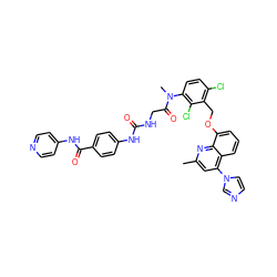 Cc1cc(-n2ccnc2)c2cccc(OCc3c(Cl)ccc(N(C)C(=O)CNC(=O)Nc4ccc(C(=O)Nc5ccncc5)cc4)c3Cl)c2n1 ZINC000003937185