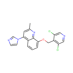 Cc1cc(-n2ccnc2)c2cccc(OCc3c(Cl)cncc3Cl)c2n1 ZINC000043075602