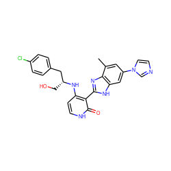 Cc1cc(-n2ccnc2)cc2[nH]c(-c3c(N[C@H](CO)Cc4ccc(Cl)cc4)cc[nH]c3=O)nc12 ZINC000028893658