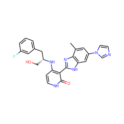 Cc1cc(-n2ccnc2)cc2[nH]c(-c3c(N[C@H](CO)Cc4cccc(F)c4)cc[nH]c3=O)nc12 ZINC000028893799