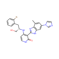 Cc1cc(-n2ccnc2)cc2[nH]c(-c3c(N[C@H](CO)Cc4ccccc4Br)cc[nH]c3=O)nc12 ZINC000028893832