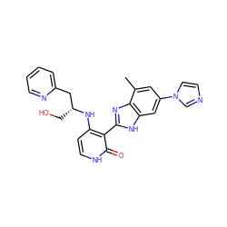 Cc1cc(-n2ccnc2)cc2[nH]c(-c3c(N[C@H](CO)Cc4ccccn4)cc[nH]c3=O)nc12 ZINC000028893896