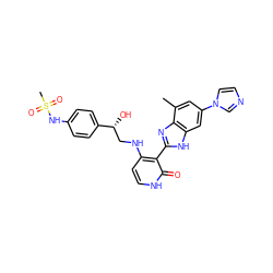 Cc1cc(-n2ccnc2)cc2[nH]c(-c3c(NC[C@@H](O)c4ccc(NS(C)(=O)=O)cc4)cc[nH]c3=O)nc12 ZINC000028703547