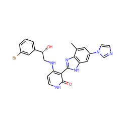 Cc1cc(-n2ccnc2)cc2[nH]c(-c3c(NC[C@@H](O)c4cccc(Br)c4)cc[nH]c3=O)nc12 ZINC000028703503