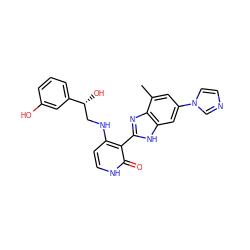 Cc1cc(-n2ccnc2)cc2[nH]c(-c3c(NC[C@@H](O)c4cccc(O)c4)cc[nH]c3=O)nc12 ZINC000028703506