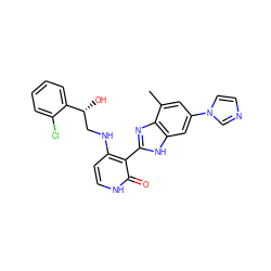 Cc1cc(-n2ccnc2)cc2[nH]c(-c3c(NC[C@@H](O)c4ccccc4Cl)cc[nH]c3=O)nc12 ZINC000028703492