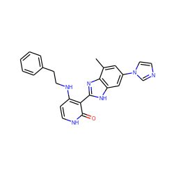 Cc1cc(-n2ccnc2)cc2[nH]c(-c3c(NCCc4ccccc4)cc[nH]c3=O)nc12 ZINC000028703487