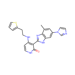 Cc1cc(-n2ccnc2)cc2[nH]c(-c3c(NCCc4cccs4)cc[nH]c3=O)nc12 ZINC000028893880