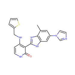 Cc1cc(-n2ccnc2)cc2[nH]c(-c3c(NCc4cccs4)cc[nH]c3=O)nc12 ZINC000028893864