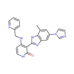 Cc1cc(-n2ccnc2)cc2nc(-c3c(NCc4ccccn4)cc[nH]c3=O)[nH]c12 ZINC000016052301