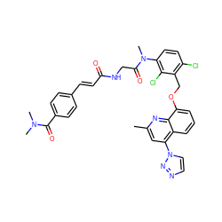 Cc1cc(-n2ccnn2)c2cccc(OCc3c(Cl)ccc(N(C)C(=O)CNC(=O)/C=C/c4ccc(C(=O)N(C)C)cc4)c3Cl)c2n1 ZINC000029391273