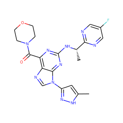 Cc1cc(-n2cnc3c(C(=O)N4CCOCC4)nc(N[C@@H](C)c4ncc(F)cn4)nc32)n[nH]1 ZINC000096167842