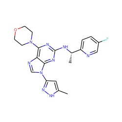 Cc1cc(-n2cnc3c(N4CCOCC4)nc(N[C@@H](C)c4ccc(F)cn4)nc32)n[nH]1 ZINC000096167845