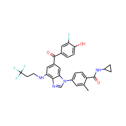 Cc1cc(-n2cnc3c(NCCC(F)(F)F)cc(C(=O)c4ccc(O)c(F)c4)cc32)ccc1C(=O)NC1CC1 ZINC000147817789