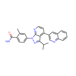 Cc1cc(-n2nc(C(C)C)c3c(-c4cnc5ccccc5c4)ccnc32)ccc1C(N)=O ZINC000169703496