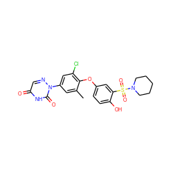 Cc1cc(-n2ncc(=O)[nH]c2=O)cc(Cl)c1Oc1ccc(O)c(S(=O)(=O)N2CCCCC2)c1 ZINC000013487249