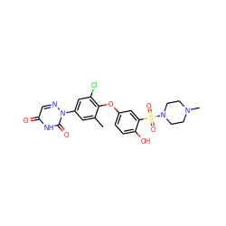 Cc1cc(-n2ncc(=O)[nH]c2=O)cc(Cl)c1Oc1ccc(O)c(S(=O)(=O)N2CCN(C)CC2)c1 ZINC000036350499