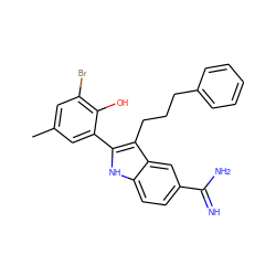 Cc1cc(Br)c(O)c(-c2[nH]c3ccc(C(=N)N)cc3c2CCCc2ccccc2)c1 ZINC000029481268