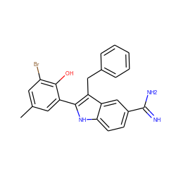 Cc1cc(Br)c(O)c(-c2[nH]c3ccc(C(=N)N)cc3c2Cc2ccccc2)c1 ZINC000029479084