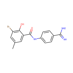 Cc1cc(Br)c(O)c(C(=O)Nc2ccc(C(=N)N)cc2)c1 ZINC000013444423