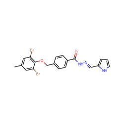 Cc1cc(Br)c(OCc2ccc(C(=O)N/N=C/c3ccc[nH]3)cc2)c(Br)c1 ZINC000003310149