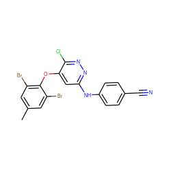 Cc1cc(Br)c(Oc2cc(Nc3ccc(C#N)cc3)nnc2Cl)c(Br)c1 ZINC000095605313