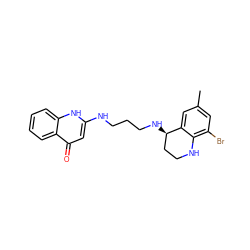 Cc1cc(Br)c2c(c1)[C@H](NCCCNc1cc(=O)c3ccccc3[nH]1)CCN2 ZINC000013487802