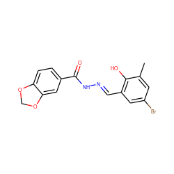 Cc1cc(Br)cc(/C=N/NC(=O)c2ccc3c(c2)OCO3)c1O ZINC000001218305