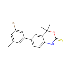 Cc1cc(Br)cc(-c2ccc3c(c2)C(C)(C)OC(=S)N3)c1 ZINC000013488860