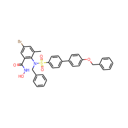 Cc1cc(Br)cc(C(=O)NO)c1N(Cc1ccccc1)S(=O)(=O)c1ccc(-c2ccc(OCc3ccccc3)cc2)cc1 ZINC000026268687