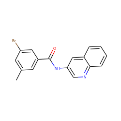 Cc1cc(Br)cc(C(=O)Nc2cnc3ccccc3c2)c1 ZINC000064512169