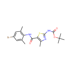 Cc1cc(Br)cc(C)c1NC(=O)c1sc(NC(=O)OC(C)(C)C)nc1C ZINC000013587407