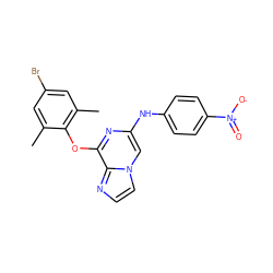 Cc1cc(Br)cc(C)c1Oc1nc(Nc2ccc([N+](=O)[O-])cc2)cn2ccnc12 ZINC000219678637