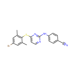 Cc1cc(Br)cc(C)c1Sc1ccnc(Nc2ccc(C#N)cc2)n1 ZINC000026376452