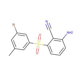 Cc1cc(Br)cc(S(=O)(=O)c2cccc(N)c2C#N)c1 ZINC000000601593