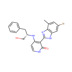 Cc1cc(Br)cc2[nH]c(-c3c(N[C@H](CO)Cc4ccccc4)cc[nH]c3=O)nc12 ZINC000028703658