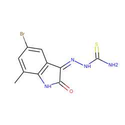 Cc1cc(Br)cc2c1NC(=O)/C2=N\NC(N)=S ZINC000005730335