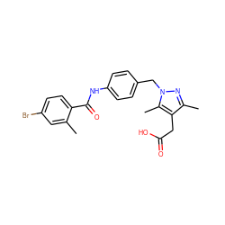 Cc1cc(Br)ccc1C(=O)Nc1ccc(Cn2nc(C)c(CC(=O)O)c2C)cc1 ZINC000141380175