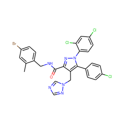 Cc1cc(Br)ccc1CNC(=O)c1nn(-c2ccc(Cl)cc2Cl)c(-c2ccc(Cl)cc2)c1Cn1cncn1 ZINC000049774793