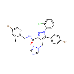 Cc1cc(Br)ccc1CNC(=O)c1nn(-c2ccccc2Cl)c(-c2ccc(Br)cc2)c1Cn1cncn1 ZINC000049766409