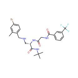 Cc1cc(Br)ccc1CNC[C@H](NC(=O)CNC(=O)c1cccc(C(F)(F)F)c1)C(=O)NC(C)(C)C ZINC000028952406